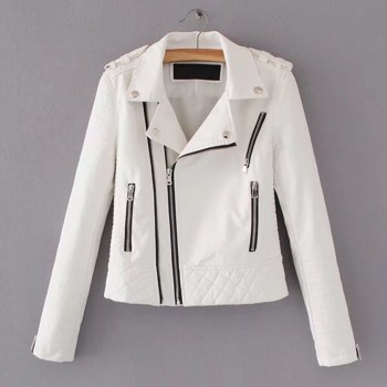 Fashion Faux Leather Jacket Women Solid Zippers Long Sleeve Women Streetwear Spring and Autumn Soft Leather Coat Bomber Jacket  Black, White, Pink, Wind Red